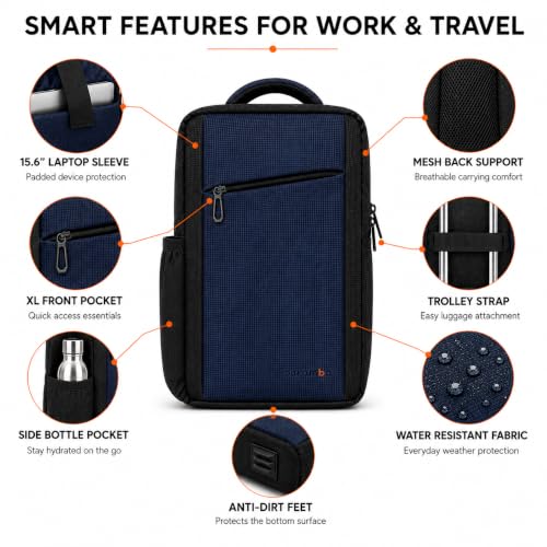 Image of CARAMBA CARRYMATE 26.5L Overnighter Laptop Backpack | Water Resistant Travel Bag with 15.6 inch Padded Laptop Sleeve, Trolley Strap & Dual Compartments for Office, Business, College Men & Women