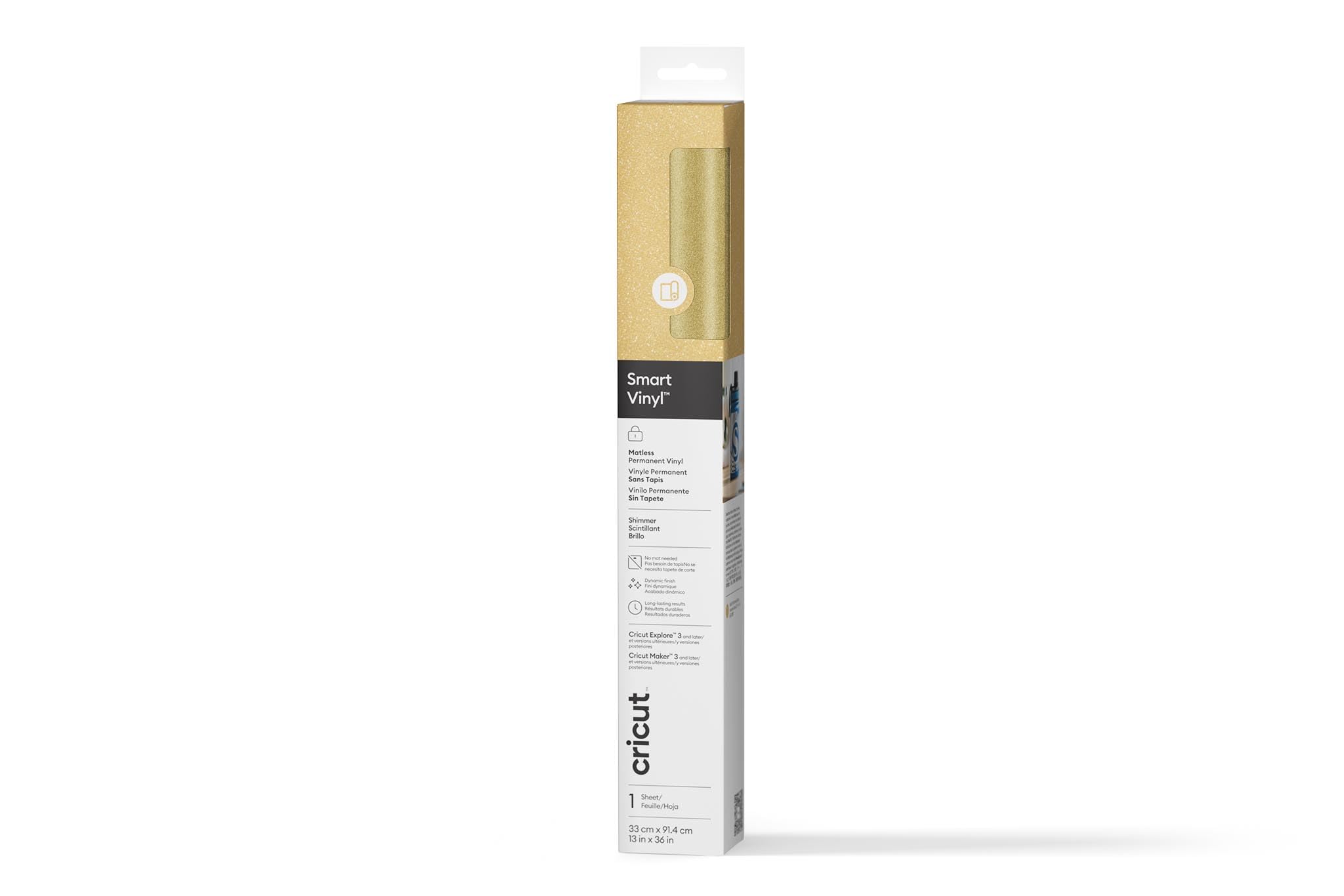 Cricut Smart Permanent Vinyl, Shimmer Gold, 33cm x 91.4cm, Self-Adhesive Vinyl Sheet | Ideal for Customising Mugs, Bottles, Labels, Signs & DIY Crafts, for All Cutting Machines