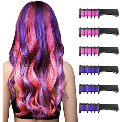 6 Pièces Peigne à Craie pour Cheveux,Cheveux Craie Peignes de Craie Temporaire Dye Couleur de Brosse pour Filles Enfants Cadeau d'anniversaire, Fête, Cosplay(Violet+Rose) Cover