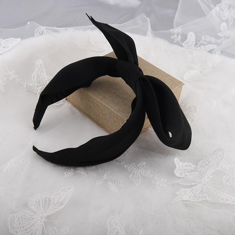 Black Bowknot Bow Knot Headband for Girls Women Wide Knotted Headbands for Women Twist Knot Hairband Top Knot Hair Band for Makeup Christmas Halloween Headbands for Women Tie Knot Headbands - Image 3