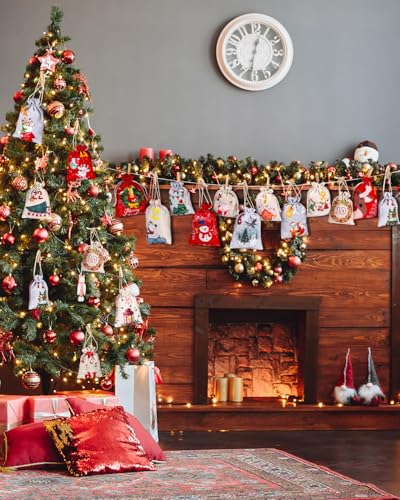 Calendrier de l'Avent à Remplir en Tissu 2024,Calendrier de l Avent,24 Numéros, 24 Clips de Fixation, Compte à Rebours du Festival – Image 5