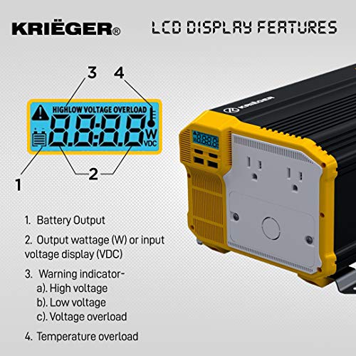 Krieger 3000 Watts Power Inverter 12V to 110V, Modified Sine Wave Car Inverter, Dual 110 Volt AC Outlets, Hardwire Kit, DC to AC Converter with Installation Kit - MET Approved to UL and CSA Standards