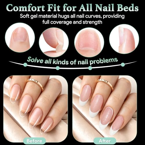 Image of Leykosh Medium Almond Nail Tips - 15 Sizes 330PCS Soft Gel Fake Nails, Half Matte Full Cover Pre-Shaped Clear Press On Acrylic Nails No C Curve Gift for Extension, DIY Home Manicure Beauty Gifts