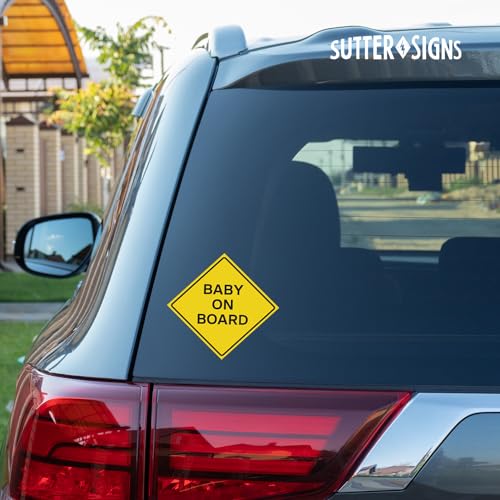 Image of 4pcs Baby on Board Sticker for Cars | Weatherproof Yellow Vinyl Decal Signs for Car, 5 inch x 5 inch