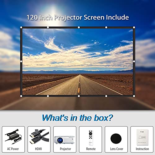 WiFi Bluetooth, Full HD Soporte 1080P, Mini Proyector 7500 Lúm Viene con una Cortina de 120" para TV Stick, Smartphone