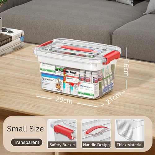 Image of HoopVool Clear Plastic Medicine Storage Box Organizer, Family Emergency Kit Portable Lockable Container for, Art Craft and Cosmetic Household Organizer (Transparent, Small)