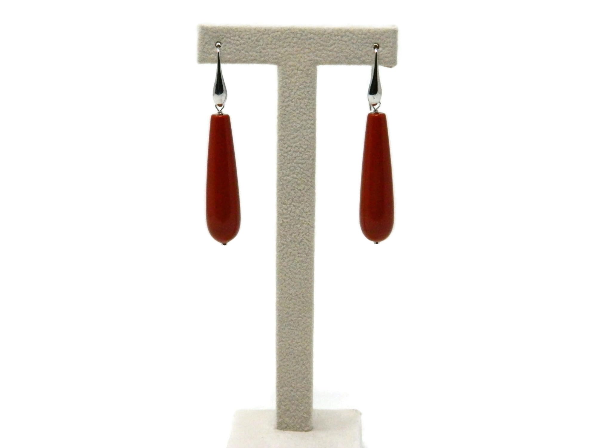 DodiGioielli Orecchini Donna Pendenti Argento 925 Corallo Rosso Sardegna | Handmade, Goccia Lunga, Rodiato, Made in Italy, Eleganti