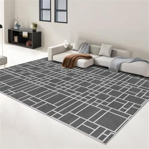 Moquette pas cher gris 200x250cm avec grand tapis de salon doux géométrique - 2