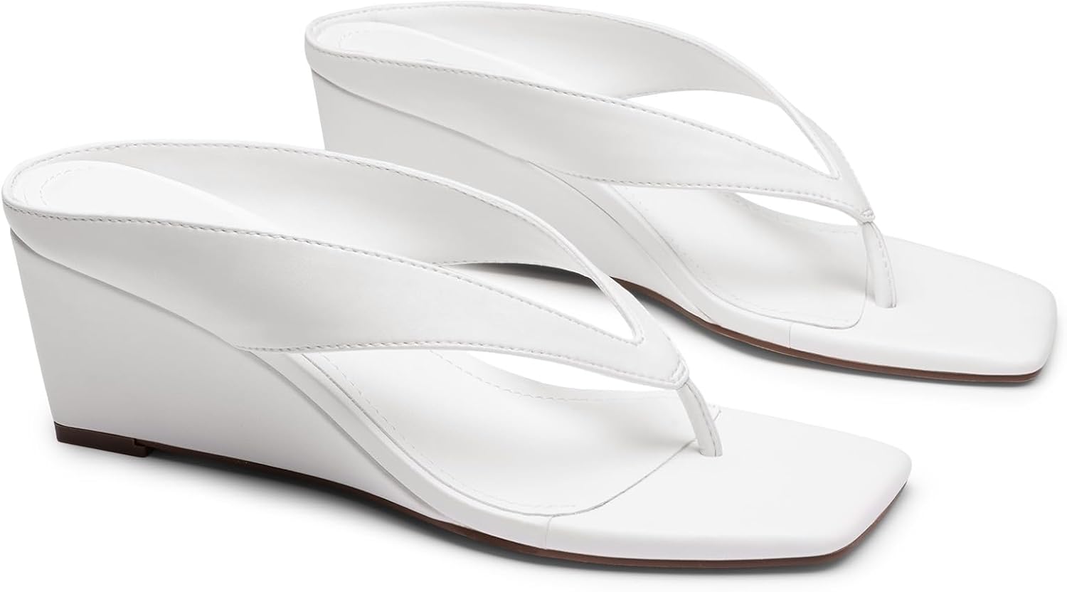 Athlefit Women's Low Wedge Sandals Trendy Dressy Square Open Toe Summer Beach Flip Flops Thong Heeled Sandals - Image 4