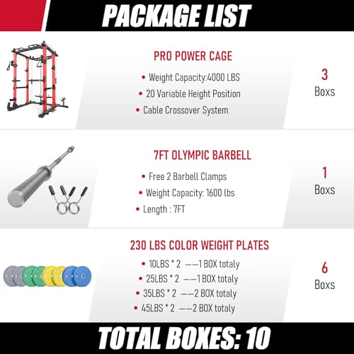 Image of Sportsroyals Power Cage, Multi-Functional Squat Rack, Power Rack with Pulley System & LAT Pull Down, Workout Cage with J Hooks for Home Gym