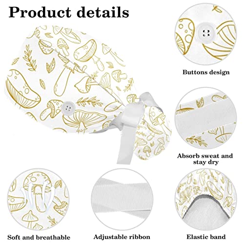 Image of Women's Working Caps Bouffant Surgical Cap with Bow Scrunchies Little Daisy Art Paint Ponytail Holder Tie Back Scrub Hat