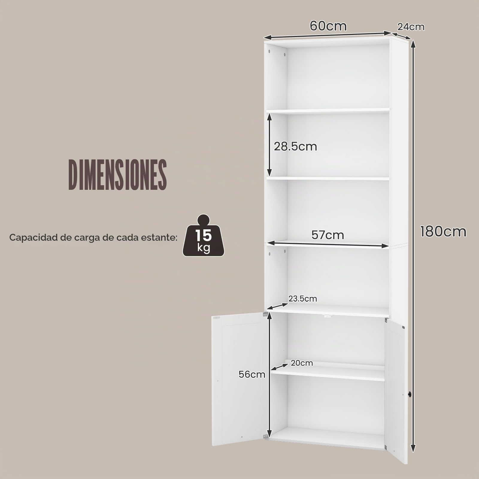KOMFOTTEU Librería de Madera con 4 Estantes Abiertos, 60 x 24 x 180 cm
