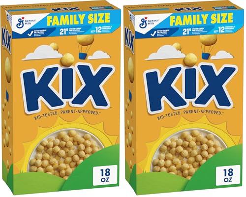 Image of Kix Whole Grain Breakfast Cereal, Crispy Corn Cereal Puffs, Family Size, 18 oz (Pack of 2)