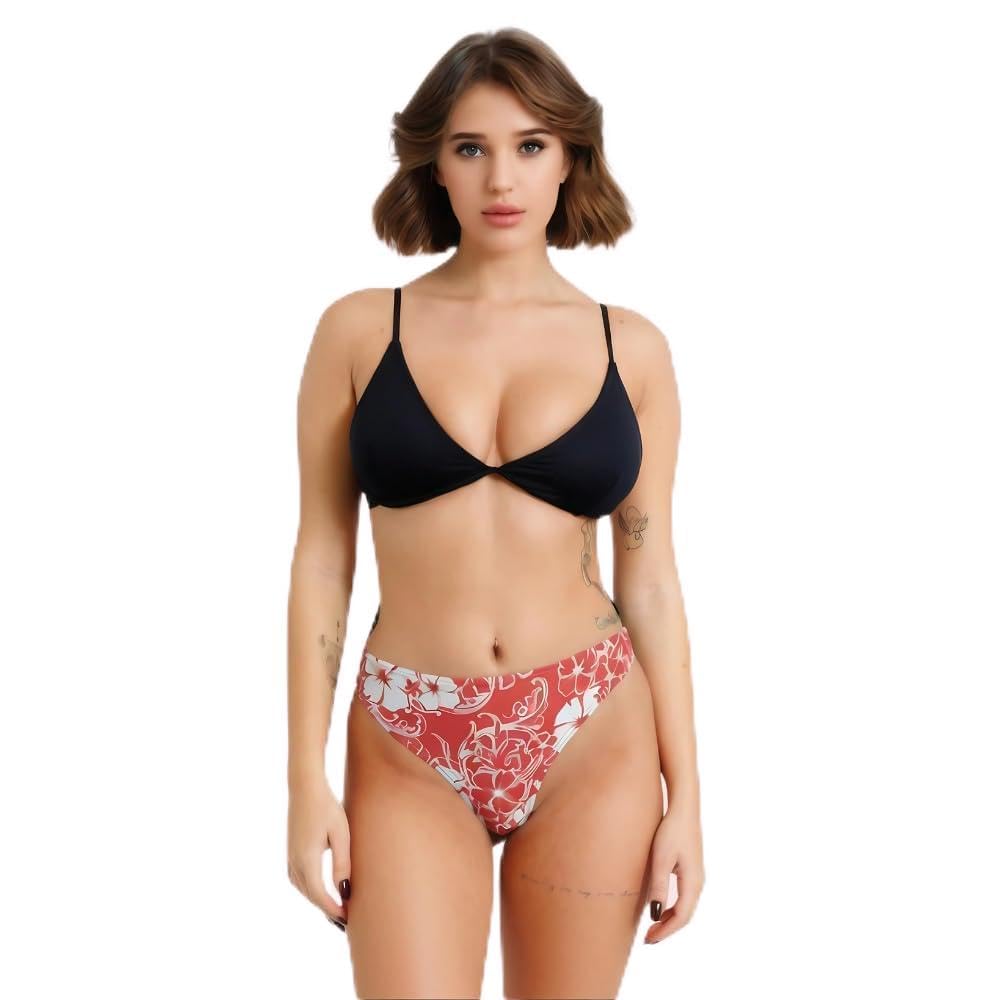 pinkzaar Womens High Cut Floral Bikini Bottom | Stretch Swimwear Brief | Quick Dry Beach Bikini Panty | Luxury Tropical Swimwear | (Pack of 1) | Red Floral Print-picture-10