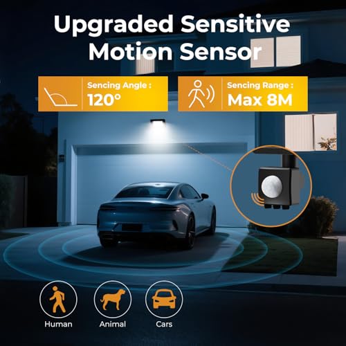 30W Security Lights Outdoor Motion Sensor, 3000LM LED Floodlight IP66 Waterproof, 6500K Cold White Outside Light Mains Powered for Garage, Garden, Backyard-2 Pack - Image 3