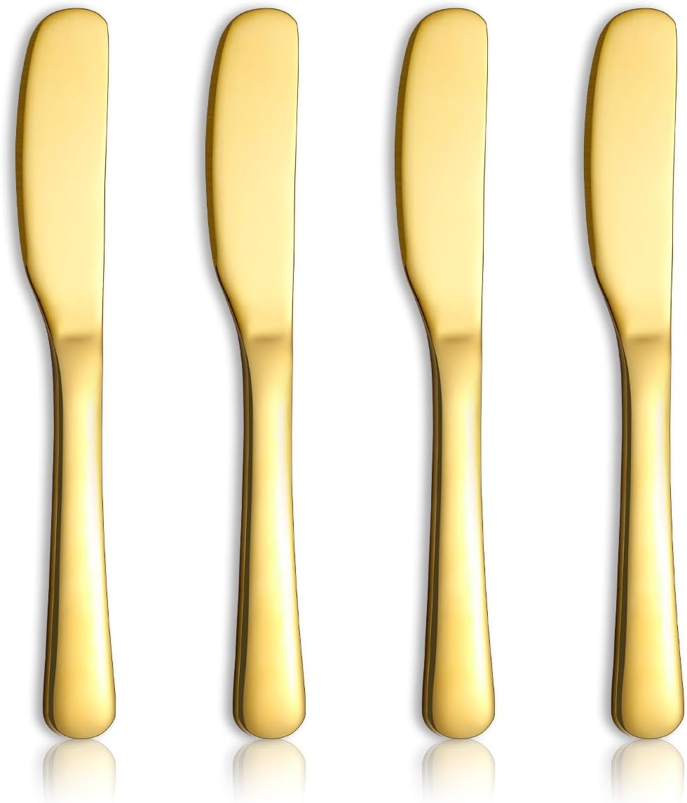 Homquen Stainless Steel Butter Knife, Gold Butter Knives, Butter Spreader, Butter Spreader Knife for Kitchen Restaurant Party, Kitchen Gadgets, Set of 4