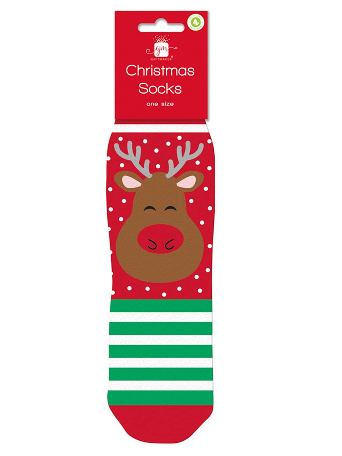 Giftmaker Unisex Kids Vert Novelty Red Christmas Socks Rudolph Reindeer Design Childrens Onesize