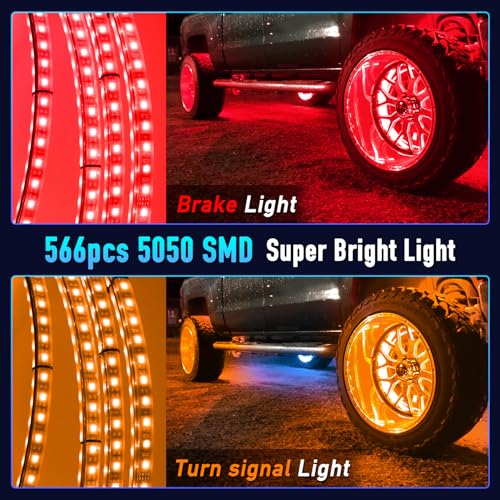 Image of 4PCS 15.5inch RGB LED Wheel Ring Light Kit Bluetooth Control w /Turn Signal and Braking Function can Controlled by Remote and APP(Double Row)