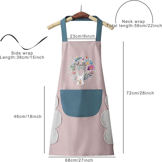 Image of Apron For Kitchen Cotton Kitchen Apron Set with Front Pocket Floral Bunny Design, Cooking Printed Apron For Women [ 1-pcs ]