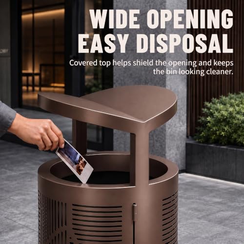 Image of 10.8 Gallon Commercial Outdoor Trash Can with Lid (Taupe Gray)