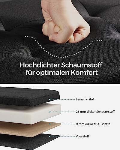 SONGMICS Sitzhocker mit Stauraum, klappbare Sitzbank, 38 x 76 x 38 cm Fußbank, Aufbewahrungsbox, bis 300 kg belastbar, für Wohnzimmer Schlafzimmer Flur, tintenschwarz LSF047B01
