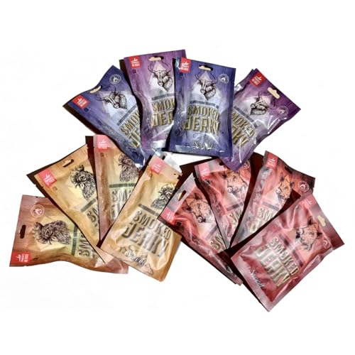 Beef, Chicken & Pork Jerky Welcome Set - Trockenfleisch Protein Snack - Hochwertiges Rindfleisch, Hühnerfleisch, Schweinefleisch - Würzig, süßer & pikanter Knabberartikel - 6 x 2 x 50 g