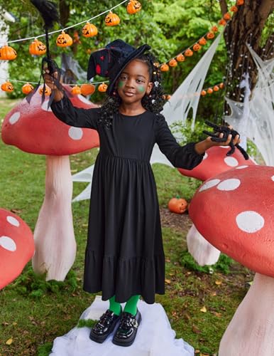 Arshiner Girls Maxi Dresses Lantern Long Sleeve Casual Holiday Dress with Pockets for 5-14 Y4