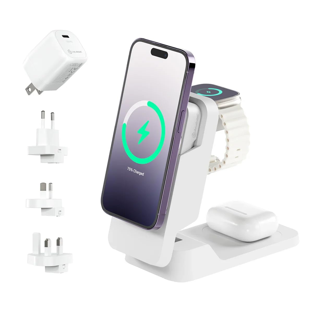Matrix Ultimate 3-in-1 Wireless Charger with 5 000mAh MagSafe Powerbank- Global Edition Wireless Power Bank 5000 mAh Power