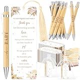 Gilprop 50 Sets Baby Shower Bookmark Favors with 50 Baby Shower Ballpoint Pen and Organza Bags Gender Reveal Gifts for Guest Prizes Girl and Boy Gender Reveal(Boho Pampas Grass,Khaki)