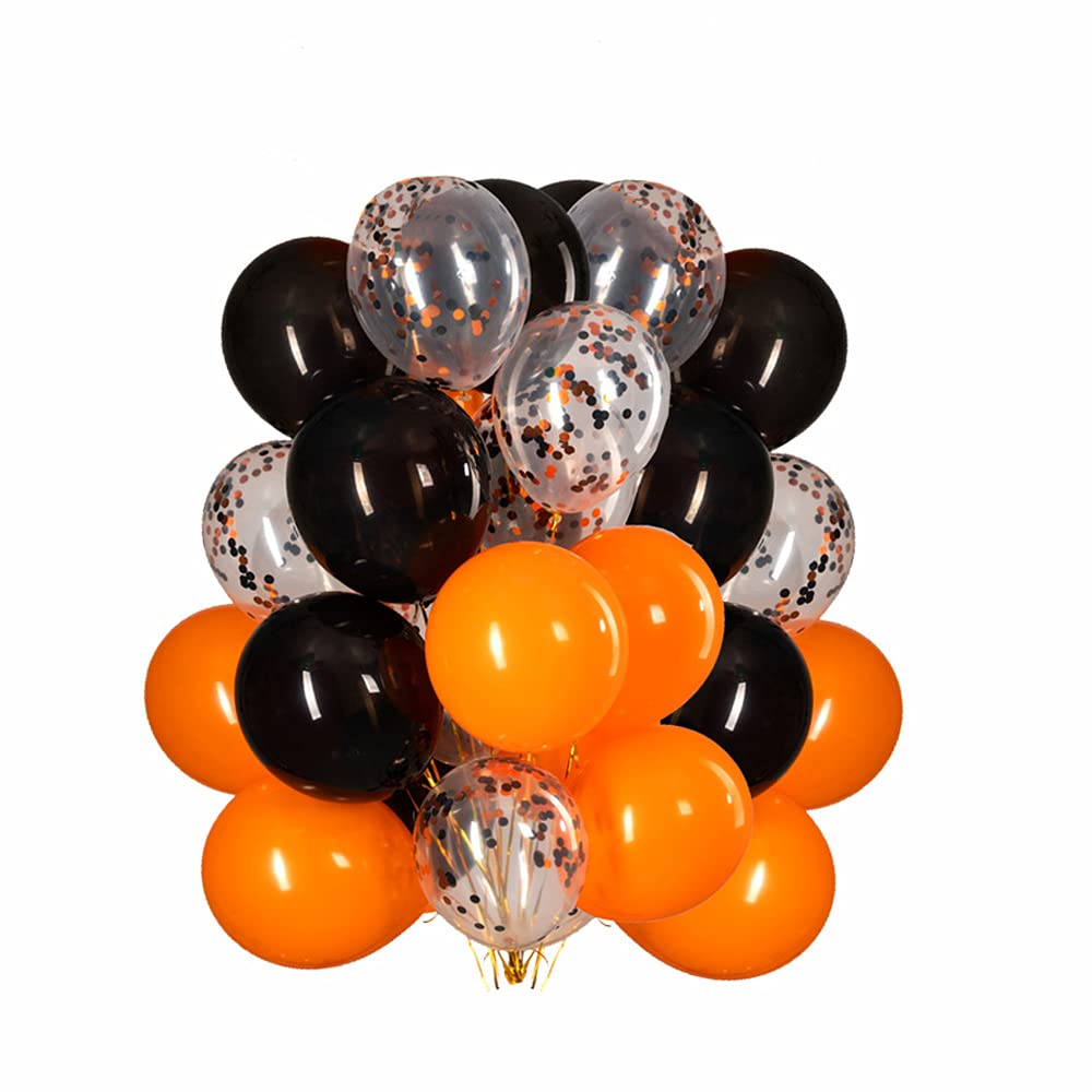 CC wonderland zoneOrange and Black Balloons 12 inch,Orange and Black Confetti Balloons,50 PCS