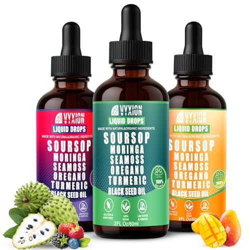 Vyxion Soursop Bitters 10-in-1 Drops with Sea Moss & Ashwagandha | Ultimate 3-Pack: Original,...