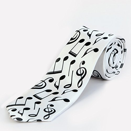 Image of Blacksmith Musical Notes White Tie And Pocket Square Set for Men