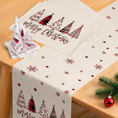 YCOLL Weihnachtsdeko Tisch Tischläufer Rot Winter Weihnachtsläufer...