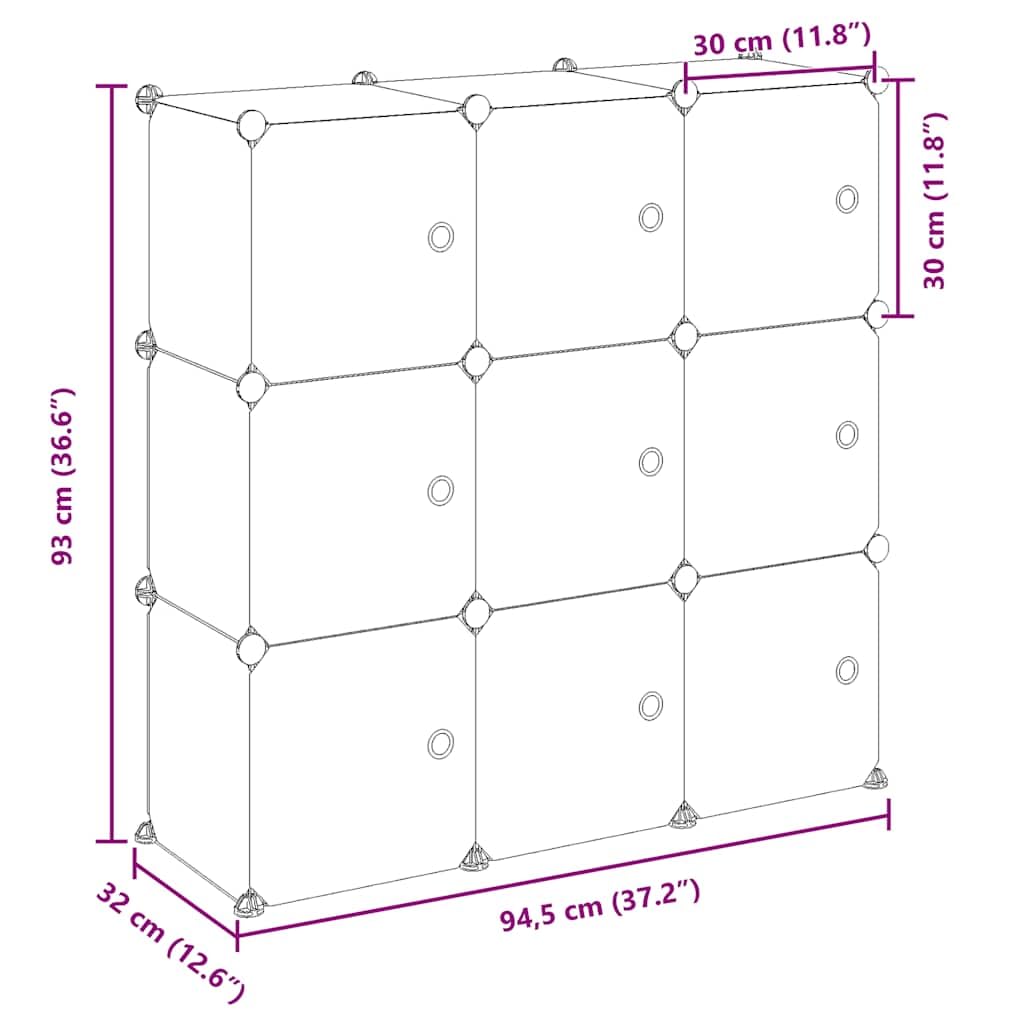 Organizador de cubos de almacenamiento con 9 cubos de polipropileno transparentes apilables, para ahorrar espacio, sistema de soporte estable para dormitorio, pasillo, oficina