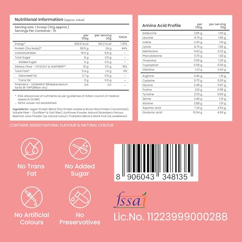 Image of Supply6 Plant Protein Powder | 24g Vegan Protein for Muscle Gain & Recovery | Pea & Rice Protein | No Bloating, Easy Digestion | With Probiotics & Fibre | Zero Sugar
