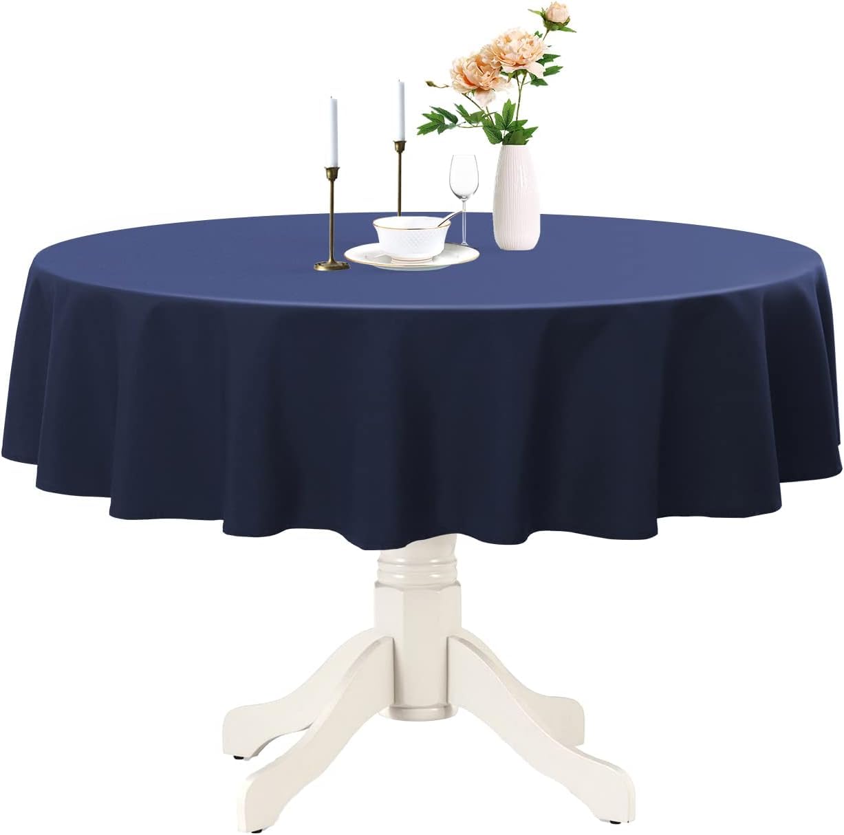 Romanstile Round Waterproof Tablecloth, Stain Resistant Washable Table Cloths Wrinkle Free Polyester Table Covers for Kitchen Dining Party Wedding Indoor and Outdoor - Navy Blue, 48 Inch — image 1