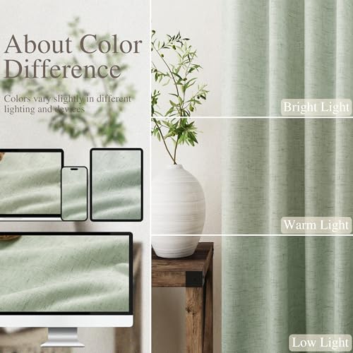 Image of Nanspring Light Sage 100% Blackout Linen Curtains 84 Inch Length 2 Panels Set for Bedroom Back Tab Modern Farmhouse Decor Black Out Curtain for Living Room Office Thermal Insulated Drapes 52x84