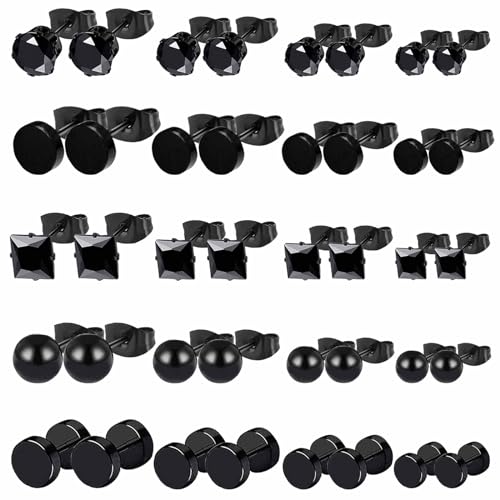 20 Paires Boucles d'Oreilles Noir Acier Inoxydable Boucles d'Oreilles pour Hommes Femmes Tragus Oreille Piercing Boucle D'oreille Cartilage Hélix Zircone...