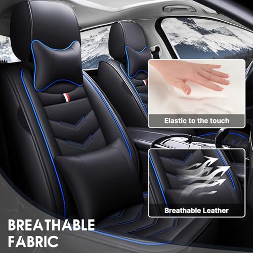 Image of Car Seat Cover 2 Seats for Nissan 370Z 2009-2020, Durable Wear Resistant Waterproof Vehicle Cushion Cover, Breathable No Odor Premium Leather Vehicle Seat Covers.(Luxury,Black Blue)