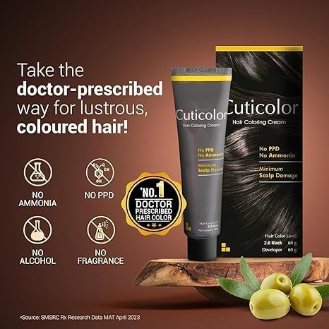 Permanent Hair Color Cream|Suitable for Sensitive Skin|Eco Mechanism to Preserve Scalp Health|No Ammonia|No PPD|Enriched with Portulaca & Boseivela Extract-Dark Brown(60g)