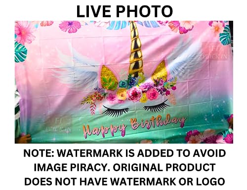 Image of 1 pc Unicorn Theme Backdrop Cloth (6.5ft X 5ft) Magical Unicorns Backdrop Curtain for Birthday Unicorn Theme Birthday Decorations (Pack of 1, Multicolor)