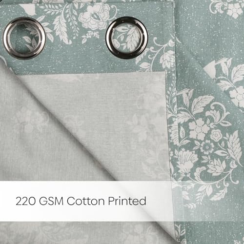 Image of haus & kinder Digital Printed Cotton Door Curtain 7 Feet Long Pack of 2 Door Curtains, 7 Feet Curtain for Door (Whispering Songbird, Teal 130x213 CM)