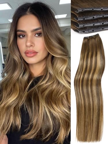 WIGNEE 100% Remy Double Weft Invisible PU OVO Human Hair Extensio...
