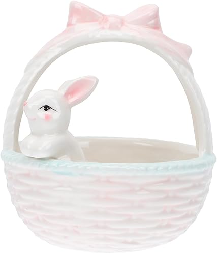 Decoración de cesta de conejo de Pascua, figura de conejito de porcelana, adorno de escritorio para el hogar, decoración de fiesta de Pascua, adorno