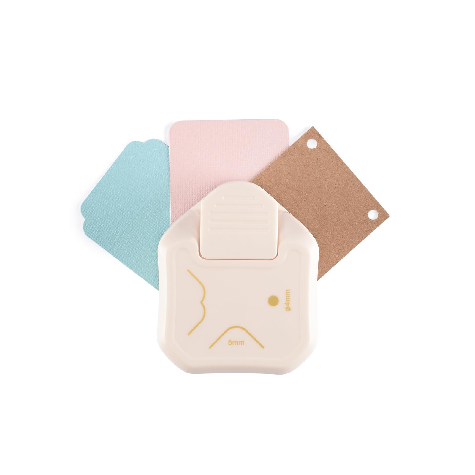 Vaessen Creative 3-in-1 Corner Cutter Tag Punch en Papercrafts and Scrapbook Supplies for Paper, Cards, Invitations and Photos up to from 120 to 180 GSM, White-Gold, 5 mm, 15 mm-Ø 4 mm