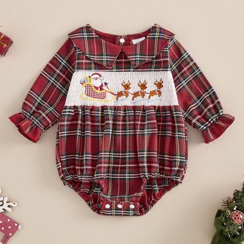 My First Christmas Baby Girl Outfit Santa Reindeer Onesie Plaid Polo Romper Smocked Fall Winter Clothes2