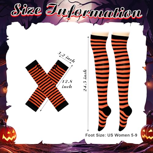 Image of Geyoga Arm Warmers Leg Warmers Striped Thigh High Socks Fingerless Gloves Stockings Christmas Halloween