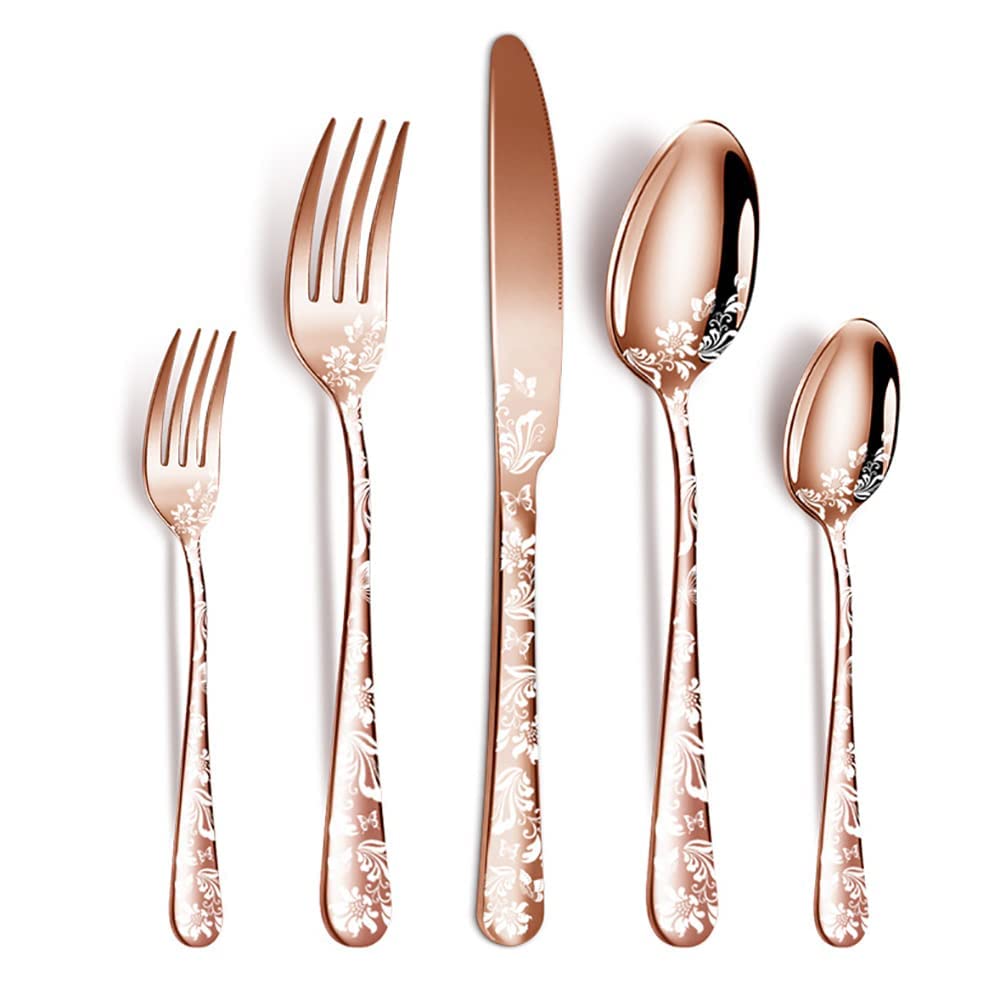 Goldbesteck-Set, Goldbesteck-Set, lebensmittelechtes Edelstahl-Besteck-Set für 6, 30-teiliges Geschirr, Essgeschirr für Zuhause und Restaurant, Hochzeit, Halloween, Weihnachten
