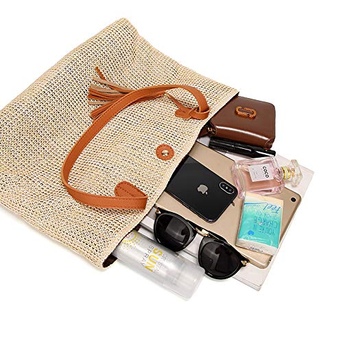Strohtaschen Damen,Korbtaschen Damen Tasche Weibliche Tasche Mode Strand Gras Paket Einfache Umhängetasche(Red)