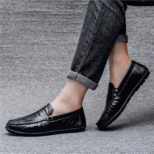 Mens PU Leather Loafer Shoes Flat Heel Slip Resistant Wedding Fashion Slip-on Solid Color Stitching Details Comfortable4